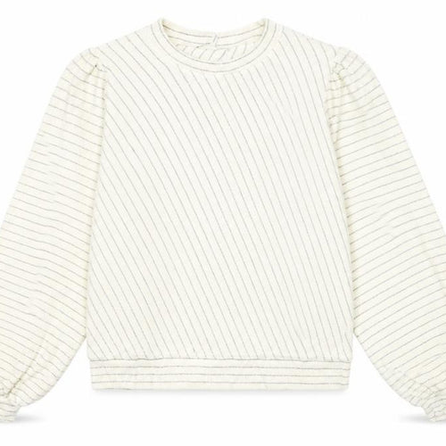 Ganni Women White Striped Pullover Jumper Size S Crew Neck Puff Sleeve
