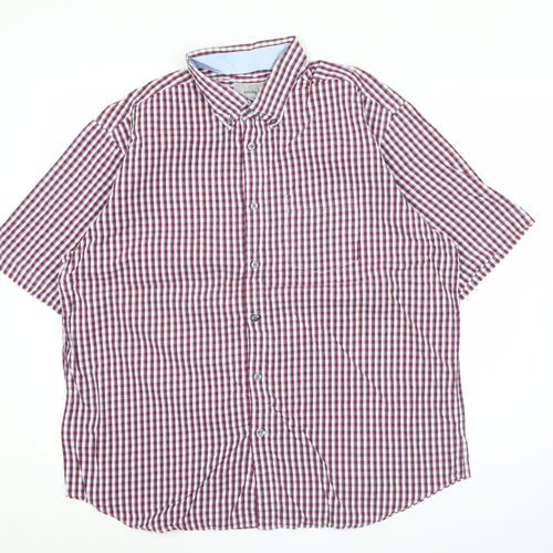 Marks and Spencer Men's XL Red Check Short Sleeve Button-Up Shirt