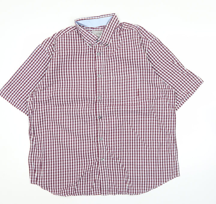 Marks and Spencer Men's XL Red Check Short Sleeve Button-Up Shirt