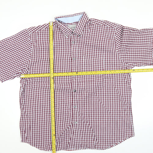 Marks and Spencer Men's XL Red Check Short Sleeve Button-Up Shirt