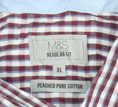 Marks and Spencer Men's XL Red Check Short Sleeve Button-Up Shirt