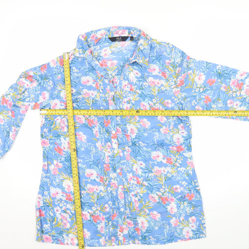 Isle Essentials Womens Blue Floral Button-Up Tunic Shirt Size 12