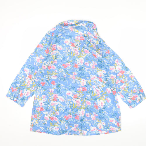 Isle Essentials Womens Blue Floral Button-Up Tunic Shirt Size 12