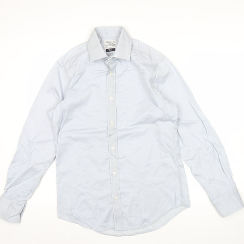 T.M. Lewin Mens Blue Slim Fit Striped Cotton Long Sleeve Shirt 15