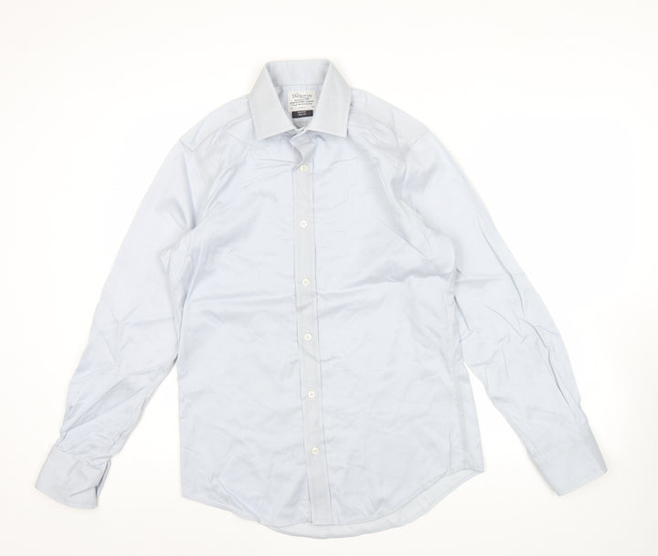 T.M. Lewin Mens Blue Slim Fit Striped Cotton Long Sleeve Shirt 15