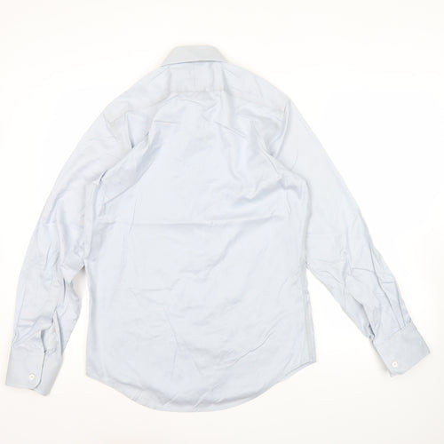 T.M. Lewin Mens Blue Slim Fit Striped Cotton Long Sleeve Shirt 15