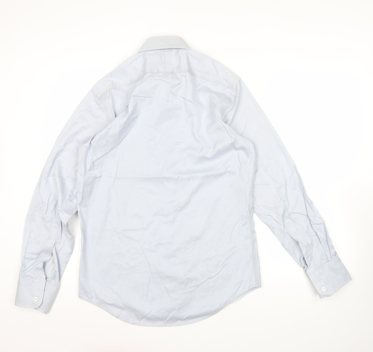 T.M. Lewin Mens Blue Slim Fit Striped Cotton Long Sleeve Shirt 15