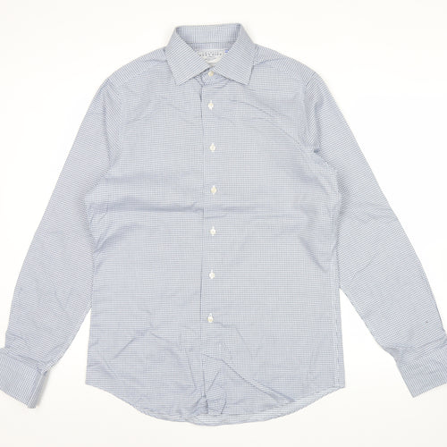 Charles Tyrwhitt Men's Blue Slim Fit Long Sleeve Check Shirt Size 15