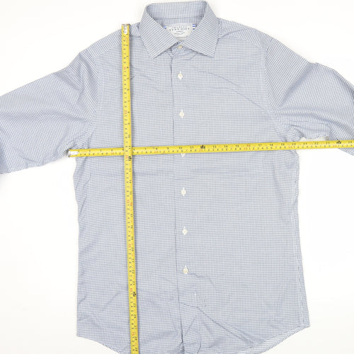 Charles Tyrwhitt Men's Blue Slim Fit Long Sleeve Check Shirt Size 15