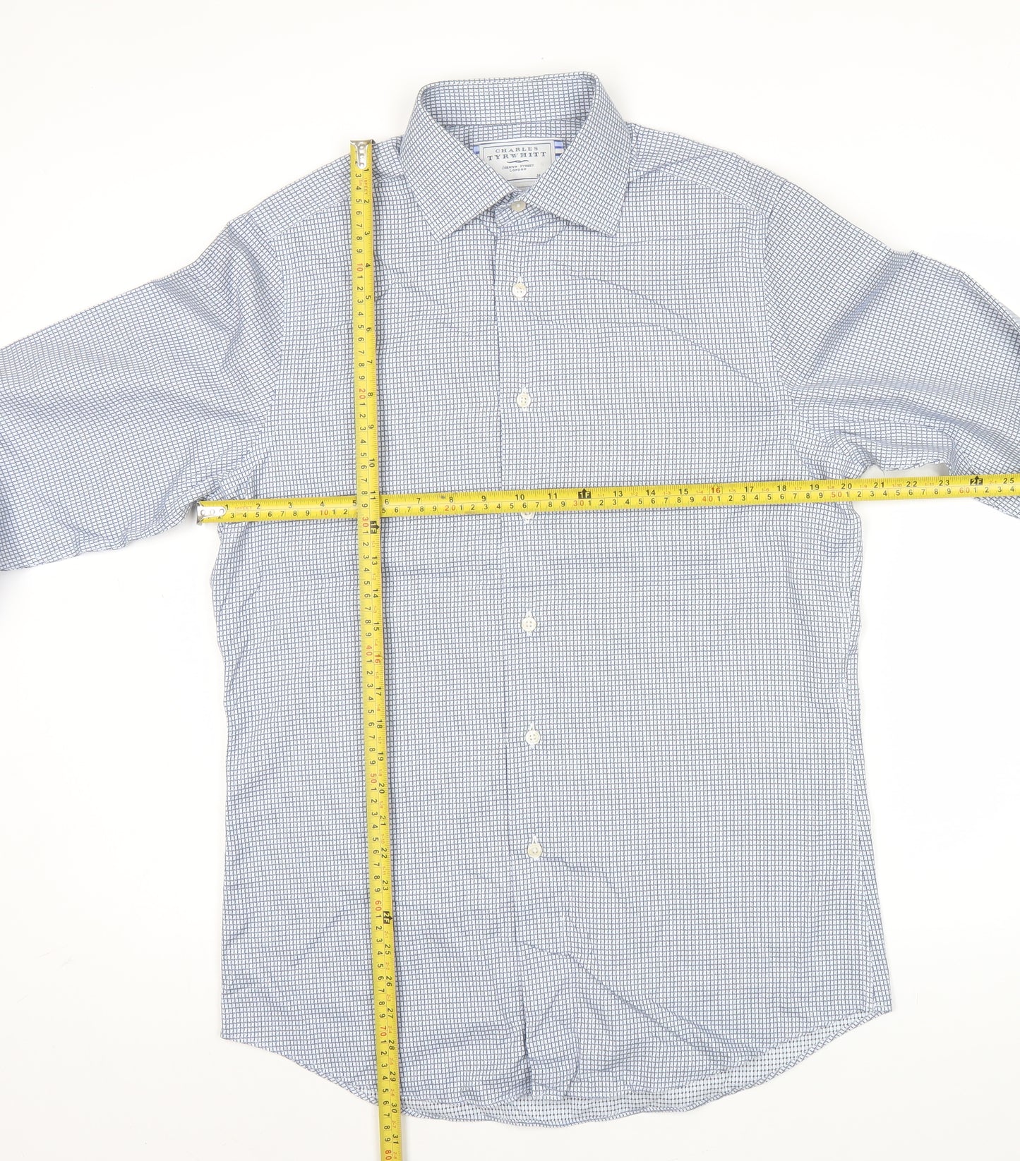 Charles Tyrwhitt Men's Blue Slim Fit Long Sleeve Check Shirt Size 15