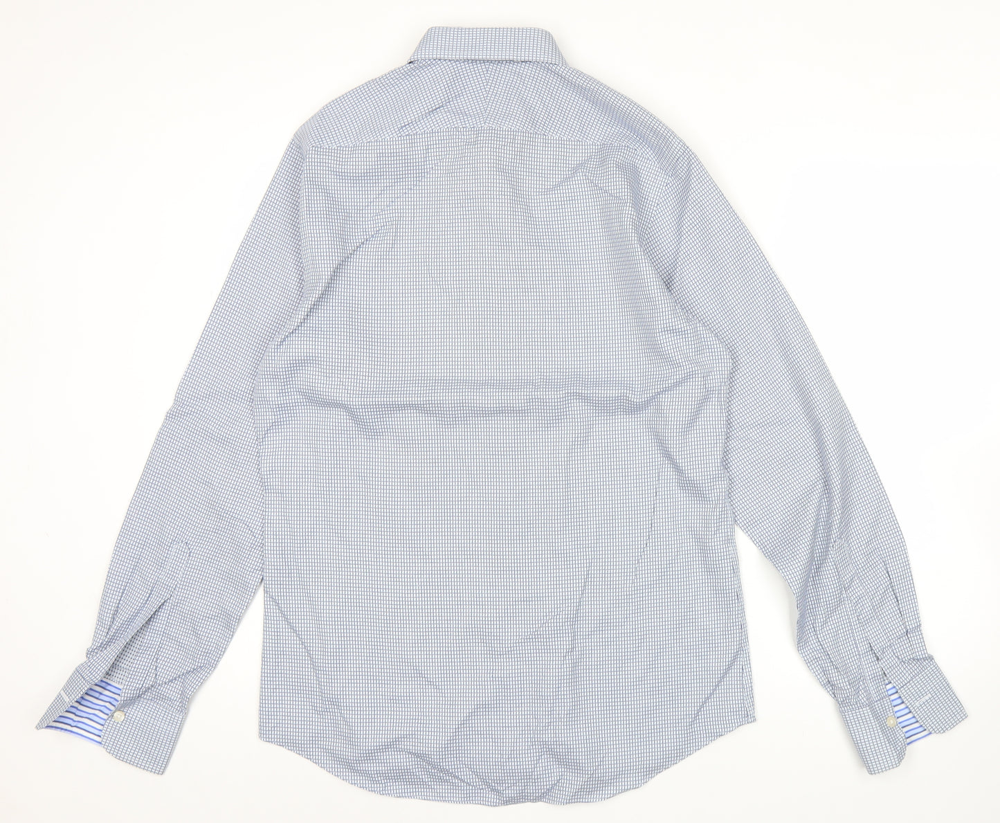 Charles Tyrwhitt Men's Blue Slim Fit Long Sleeve Check Shirt Size 15