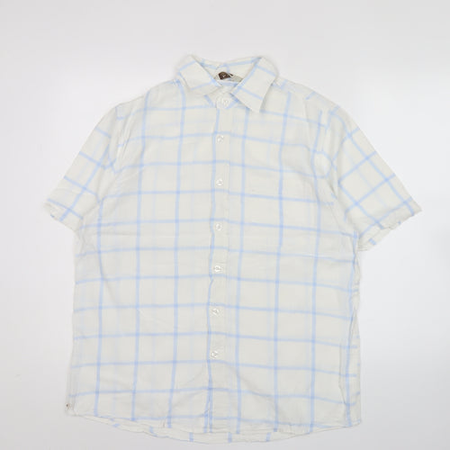 Ben Smith Men’s White Linen Cotton Short Sleeve Check Shirt M