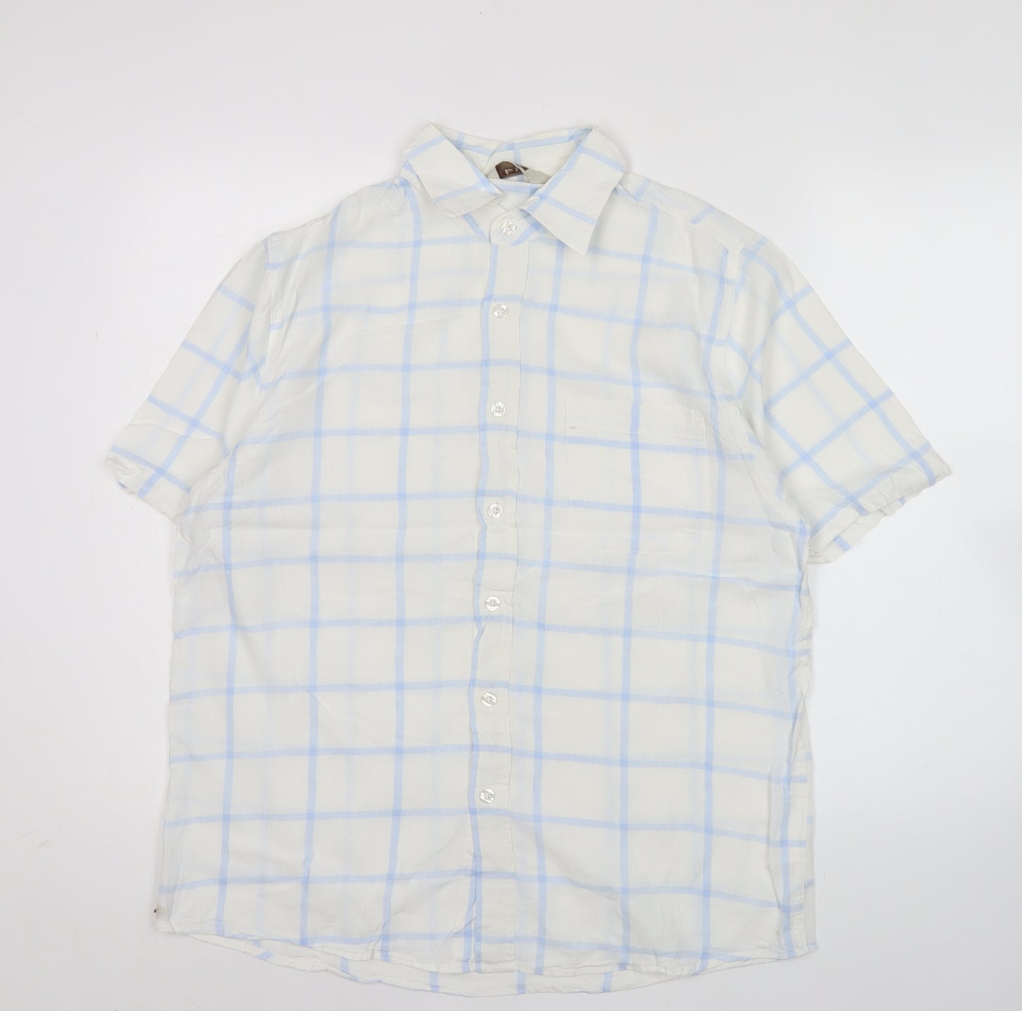 Ben Smith Men’s White Linen Cotton Short Sleeve Check Shirt M