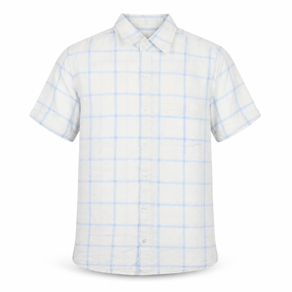 Ben Smith Men’s White Linen Cotton Short Sleeve Check Shirt M