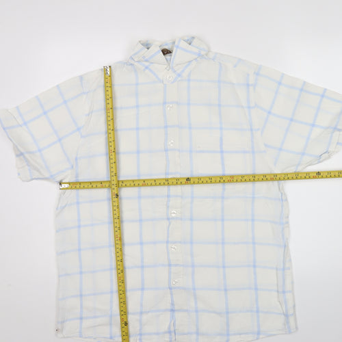 Ben Smith Men’s White Linen Cotton Short Sleeve Check Shirt M
