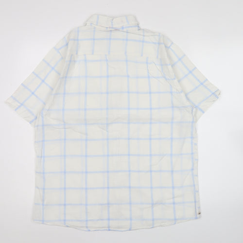 Ben Smith Men’s White Linen Cotton Short Sleeve Check Shirt M