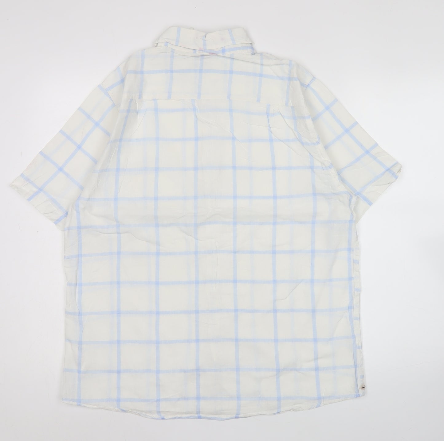 Ben Smith Men’s White Linen Cotton Short Sleeve Check Shirt M