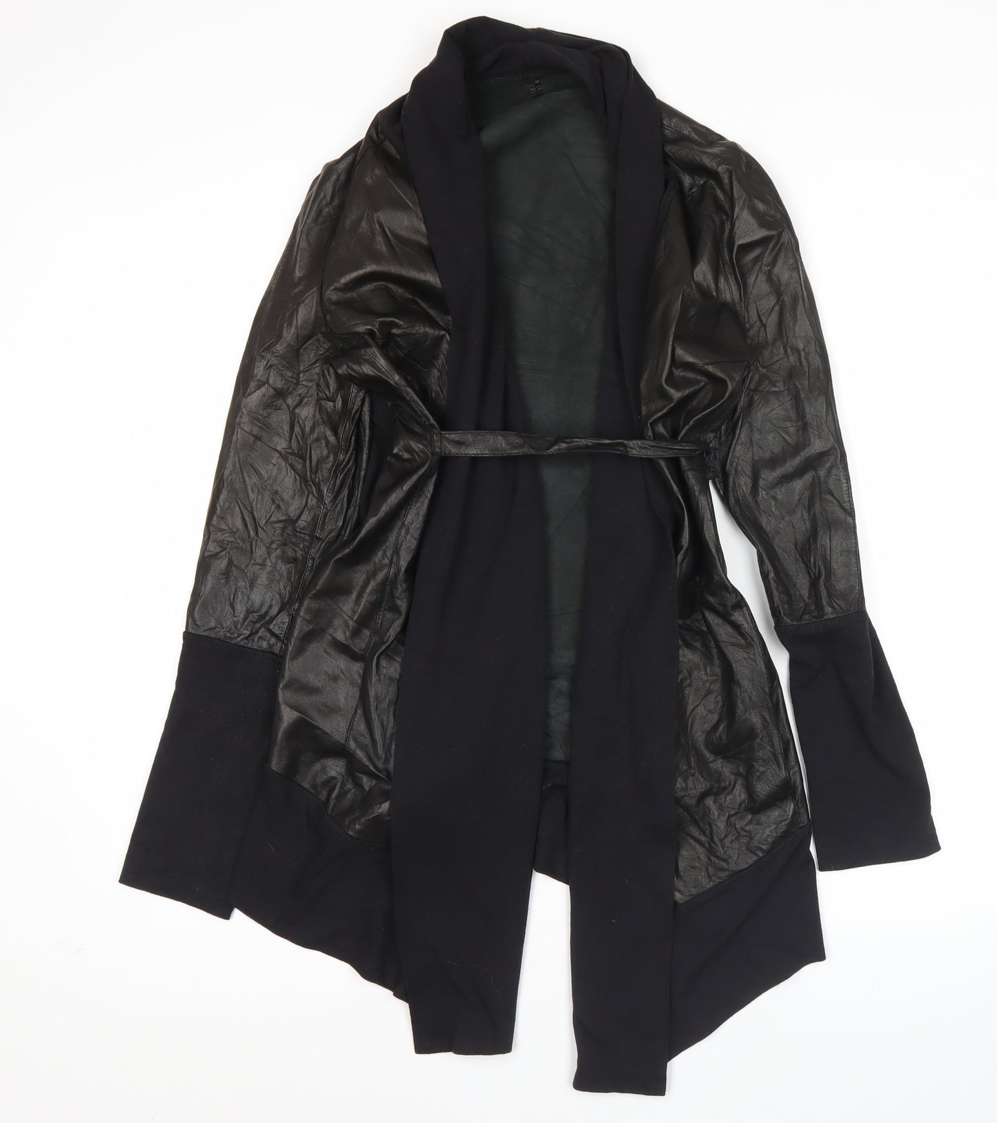 Ancient Rhino Womens Black Faux Leather Jacket Coatigan XL