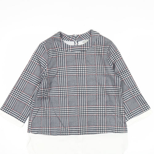Dorothy Perkins Womens Grey Check Tunic Blouse Size 6 Workwear