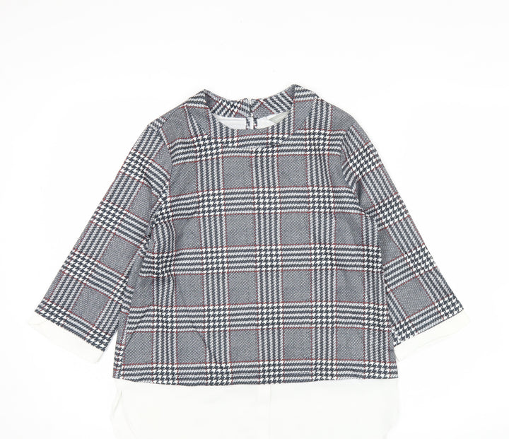 Dorothy Perkins Womens Grey Check Tunic Blouse Size 6 Workwear