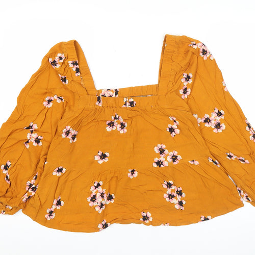 ASOS Women’s Orange Floral Tunic Blouse Size 10 Puff Sleeve