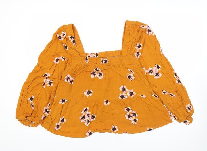 ASOS Women’s Orange Floral Tunic Blouse Size 10 Puff Sleeve