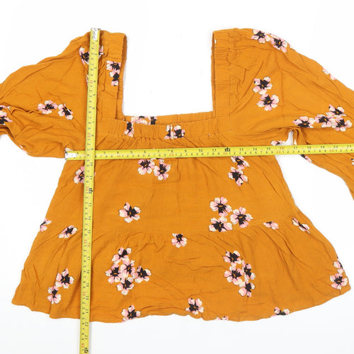 ASOS Women’s Orange Floral Tunic Blouse Size 10 Puff Sleeve