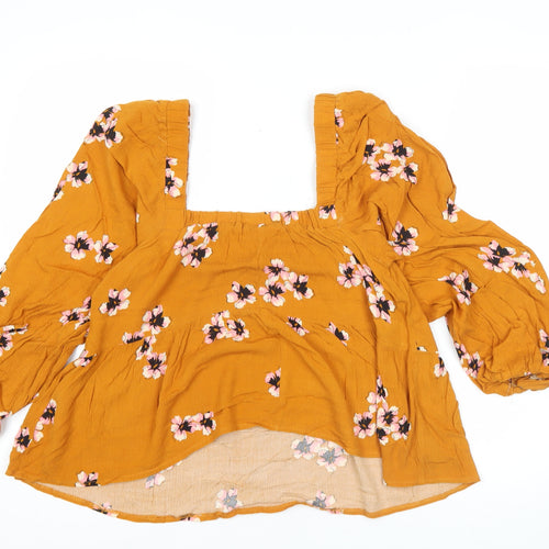 ASOS Women’s Orange Floral Tunic Blouse Size 10 Puff Sleeve