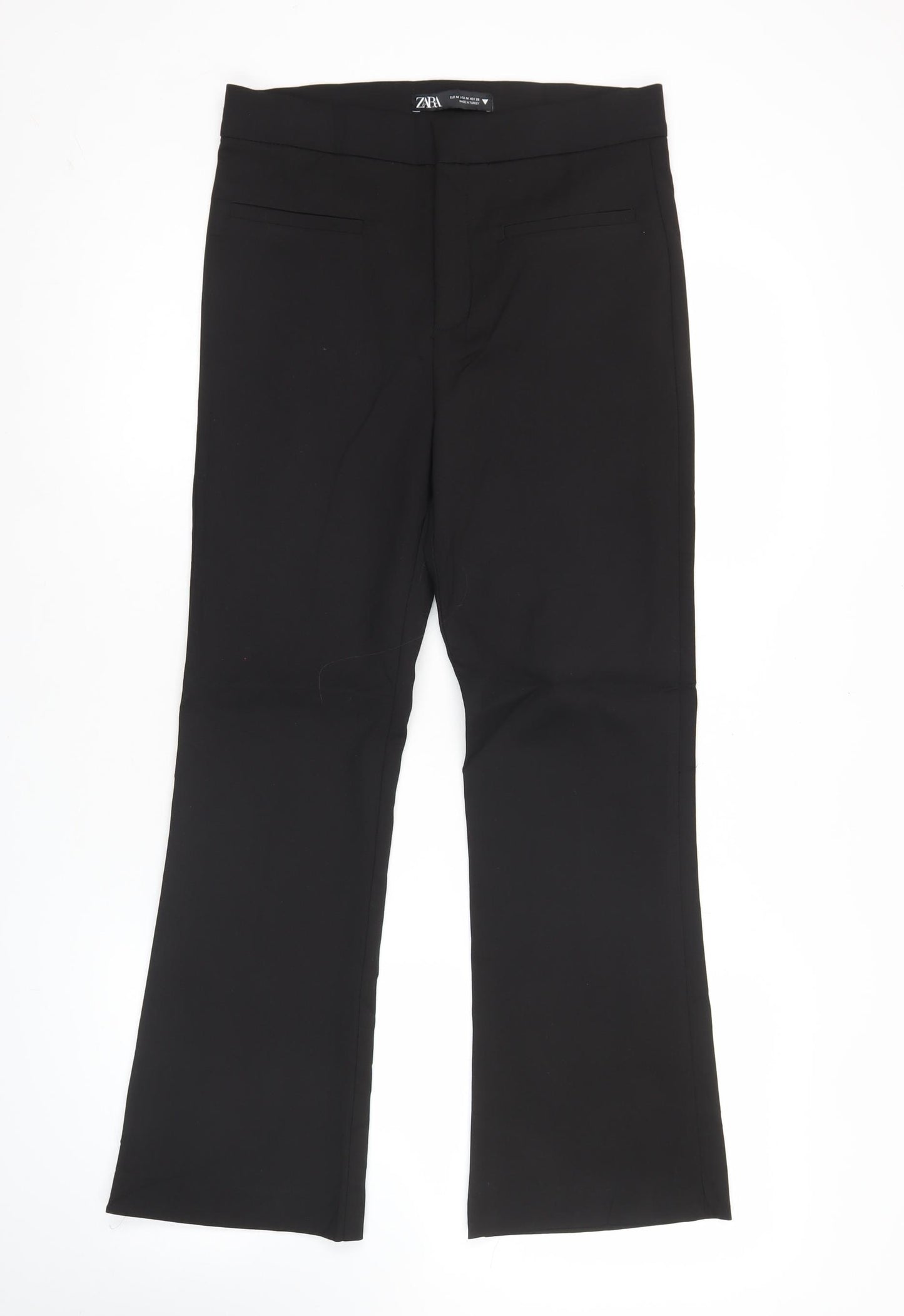 Zara Women Black M Straight Leg Business Trousers Cotton Blend