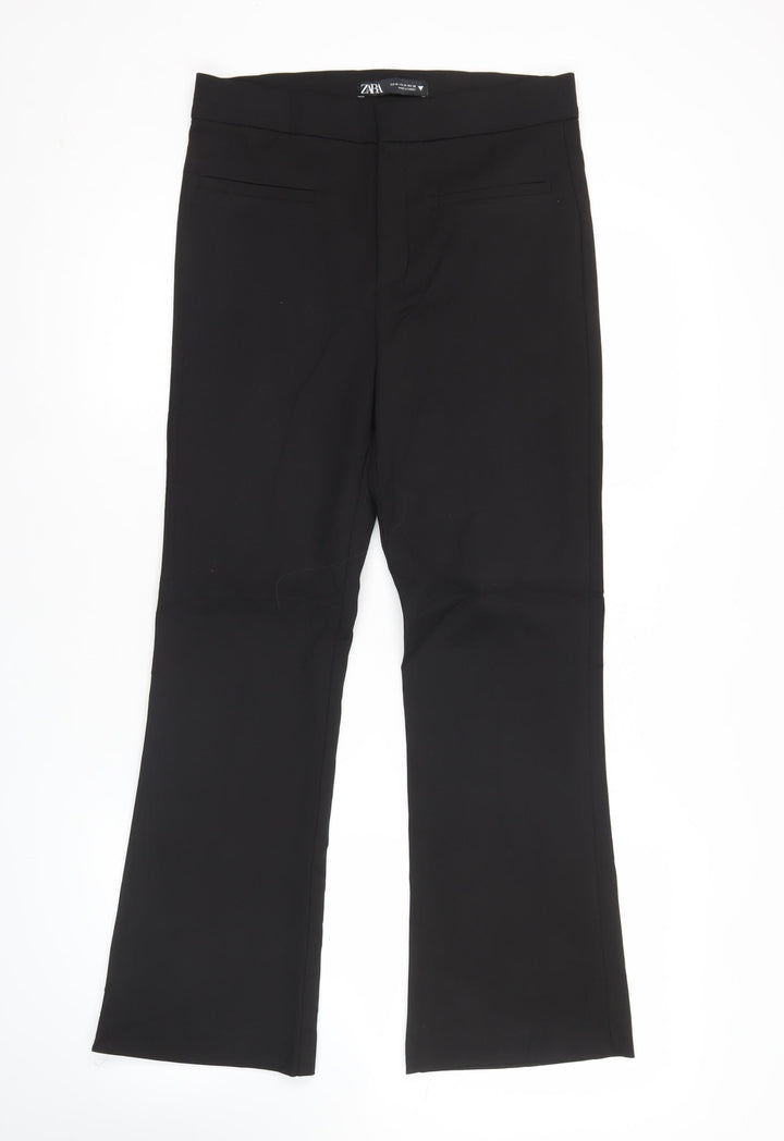 Zara Women Black M Straight Leg Business Trousers Cotton Blend