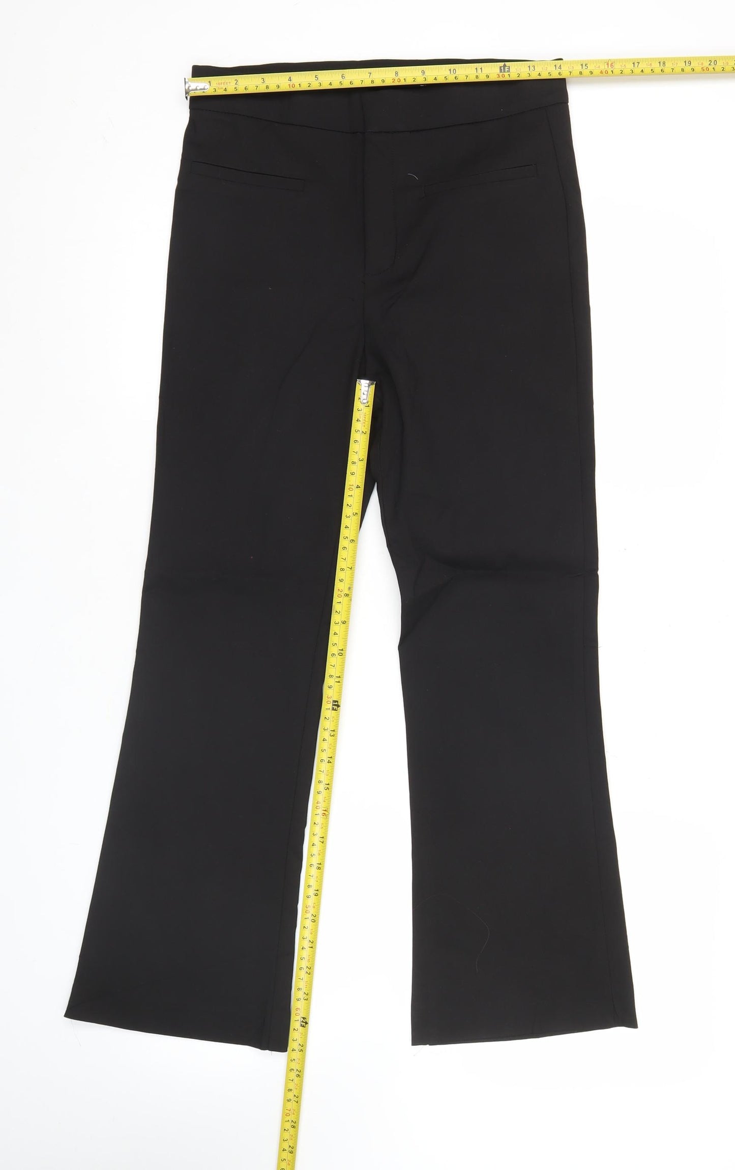 Zara Women Black M Straight Leg Business Trousers Cotton Blend