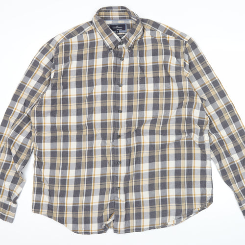 Marks and Spencer Men’s Grey Plaid XL Flannel Cotton Button-Up Shirt