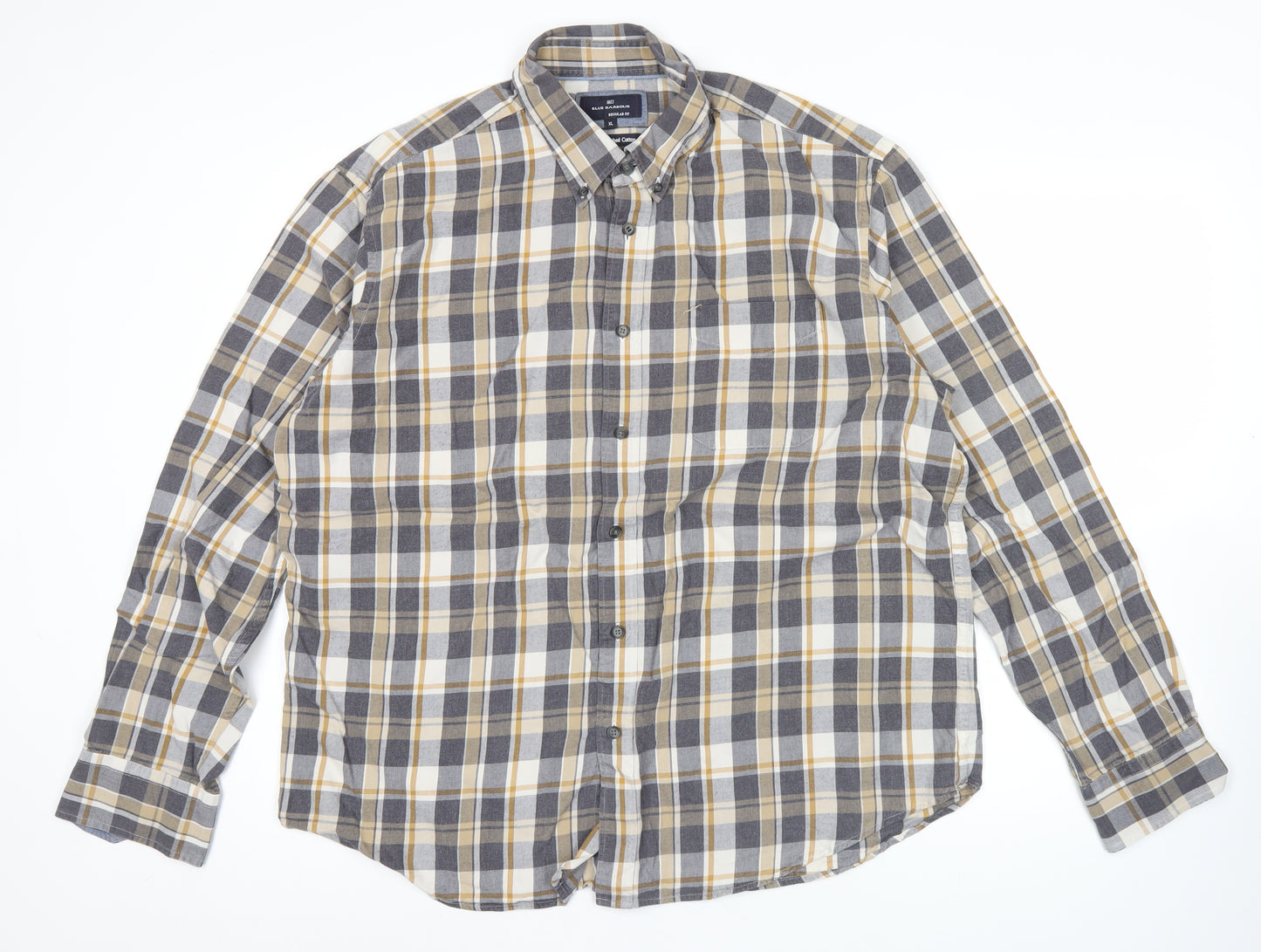 Marks and Spencer Men’s Grey Plaid XL Flannel Cotton Button-Up Shirt