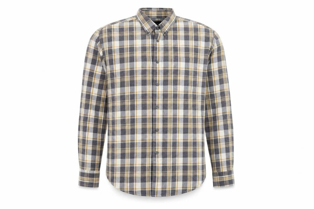 Marks and Spencer Men’s Grey Plaid XL Flannel Cotton Button-Up Shirt
