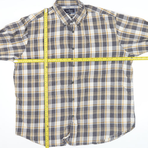 Marks and Spencer Men’s Grey Plaid XL Flannel Cotton Button-Up Shirt