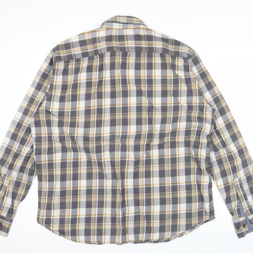 Marks and Spencer Men’s Grey Plaid XL Flannel Cotton Button-Up Shirt