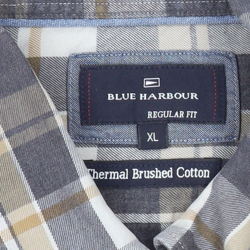 Marks and Spencer Men’s Grey Plaid XL Flannel Cotton Button-Up Shirt