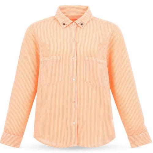 Motel Rocks Women Orange Striped Sheer Button-Up Shirt Size S