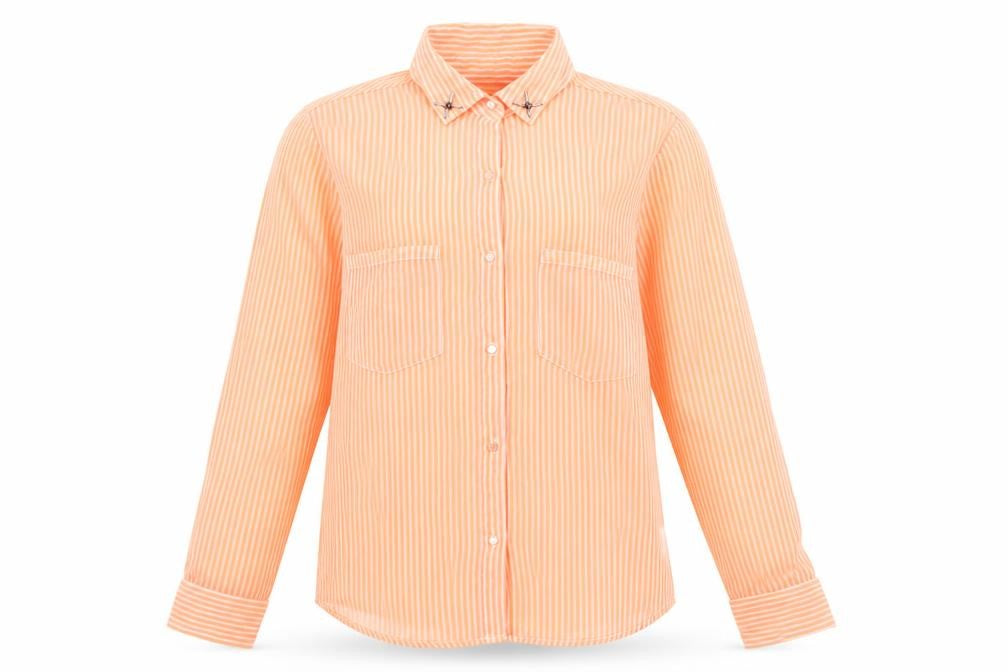 Motel Rocks Women Orange Striped Sheer Button-Up Shirt Size S