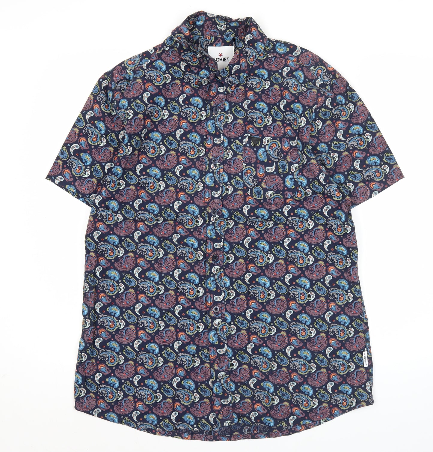 Soviet Men's Multicoloured Paisley Cotton Short Sleeve Shirt L