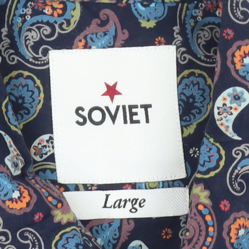 Soviet Men's Multicoloured Paisley Cotton Short Sleeve Shirt L