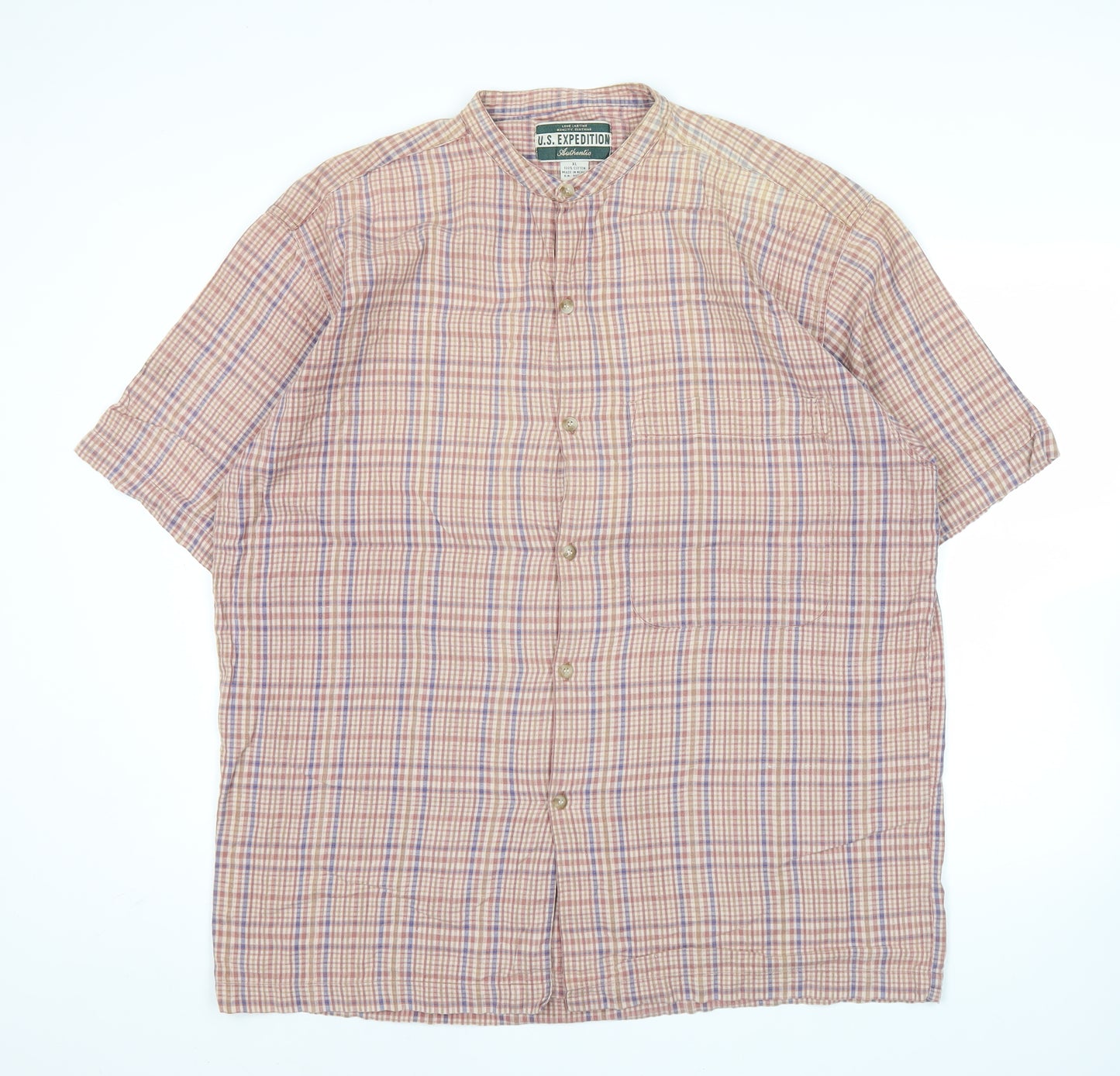 U.S. Expedition Men’s Multicoloured XL Checked Cotton Short Sleeve Shirt