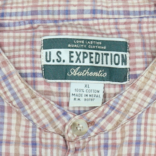 U.S. Expedition Men’s Multicoloured XL Checked Cotton Short Sleeve Shirt
