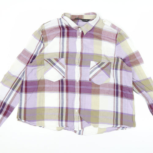 Zara Women Multicoloured Check Button-Up Shirt Size L Long Sleeve