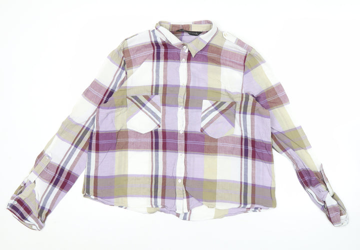 Zara Women Multicoloured Check Button-Up Shirt Size L Long Sleeve