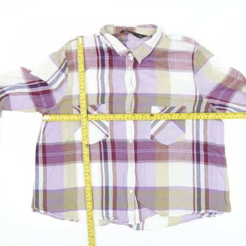 Zara Women Multicoloured Check Button-Up Shirt Size L Long Sleeve