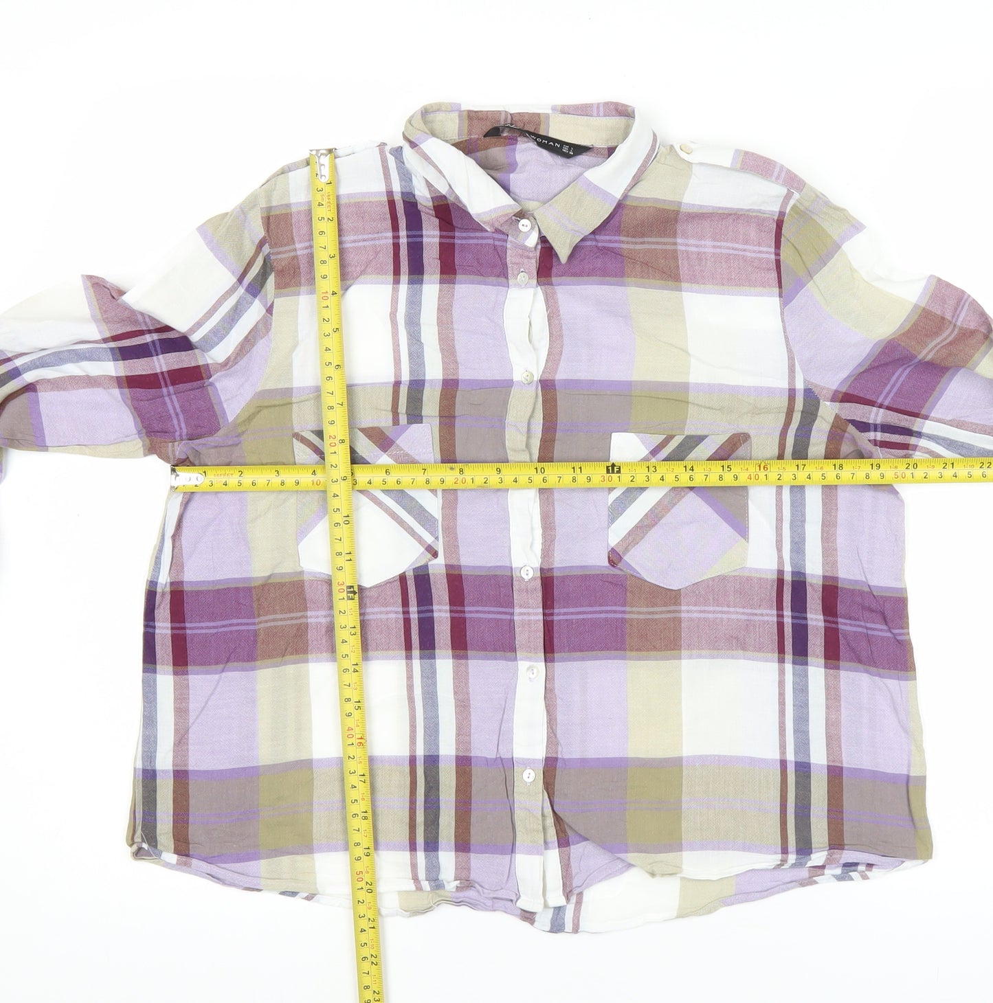Zara Women Multicoloured Check Button-Up Shirt Size L Long Sleeve