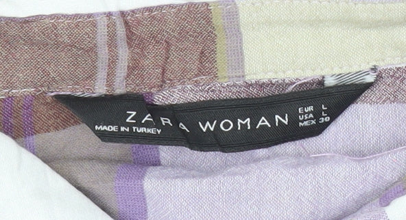 Zara Women Multicoloured Check Button-Up Shirt Size L Long Sleeve