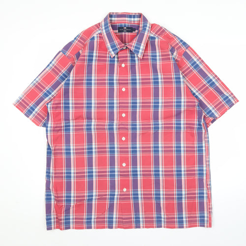 Marks and Spencer Men’s Red Plaid Cotton Short Sleeve Shirt L