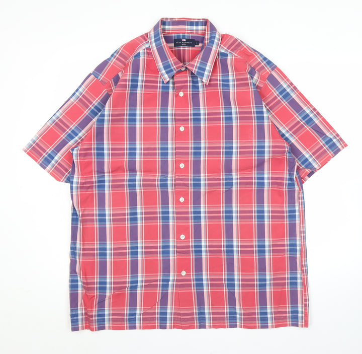 Marks and Spencer Men’s Red Plaid Cotton Short Sleeve Shirt L